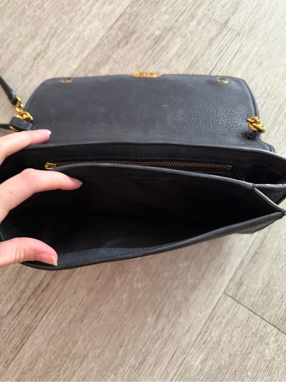 Tory Burch Black Leather Crossbody Bag with Gold Accent